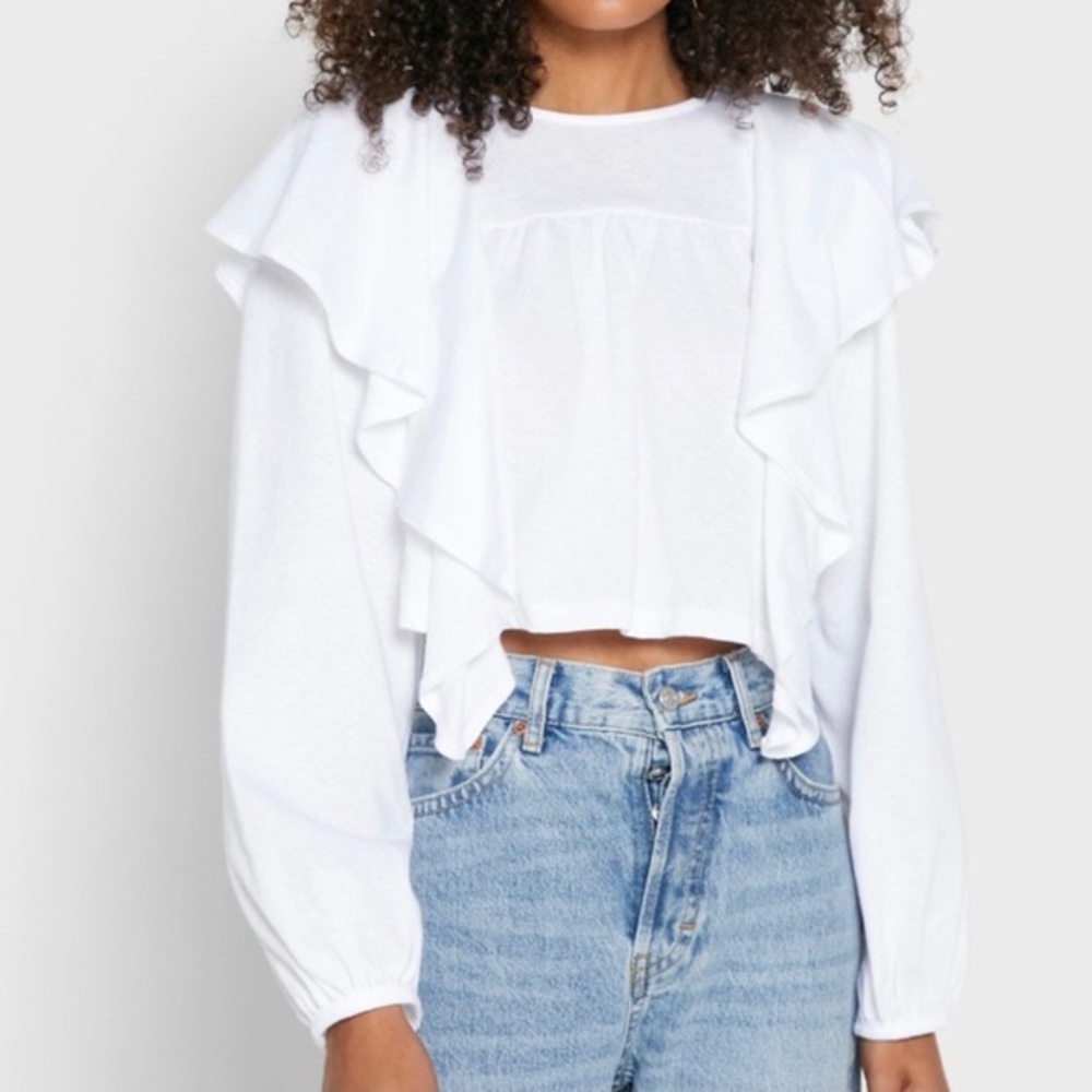 Topshop Ruffle Crop Top in White